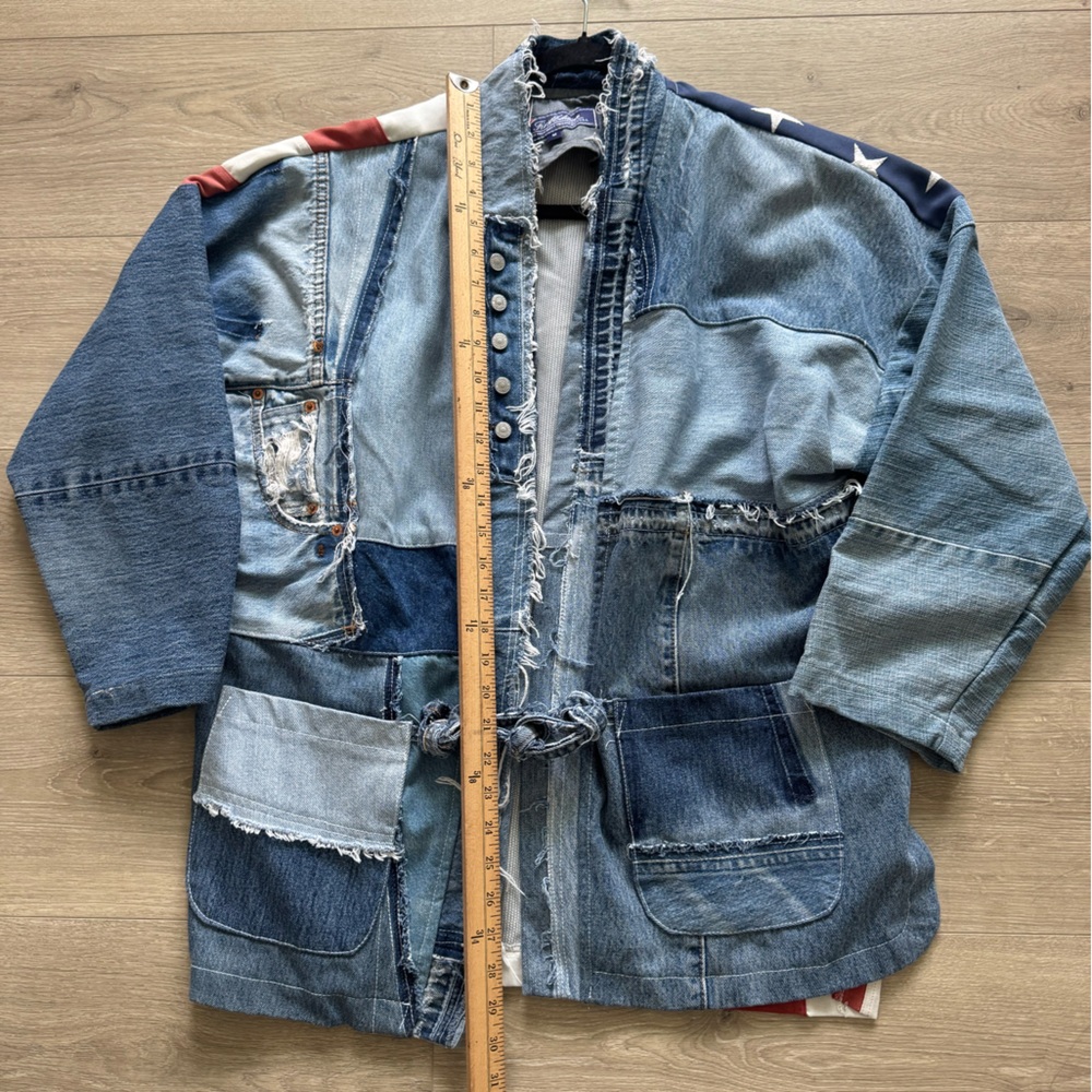 First Edition Vintage Blue Denim Jacket with Frayed Edges Size Medium - Picture 6 of 15